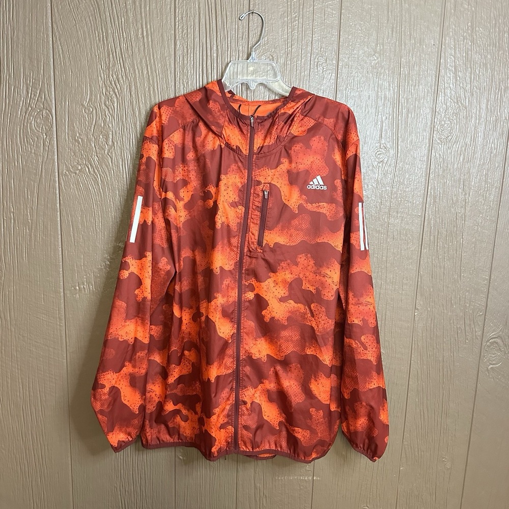 ADIDAS Jacket OWN THE RUN Mens Sz XL Red Camo Full Zip Running Windbreaker